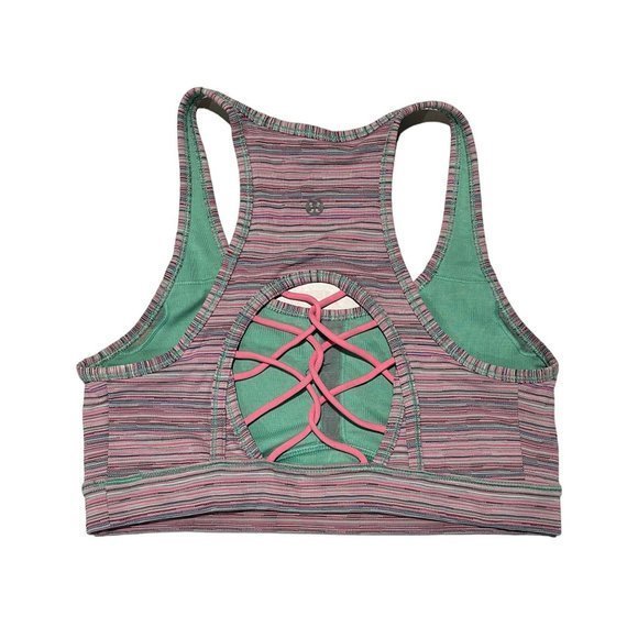 Lululemon Sweaty Or Not Bra II Cyber Stripe Flash Light Menthol Size 6 Sports C1 - Picture 2 of 4
